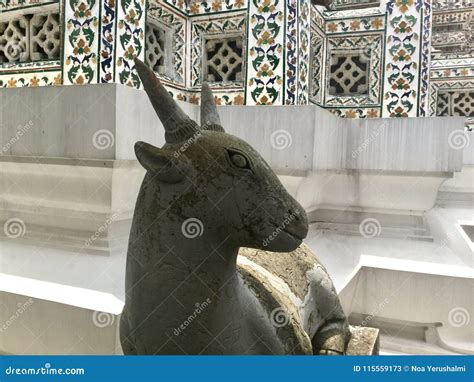 Stone Statue Of A Goat At Wat Arun Temple Of Dawn Stock Image