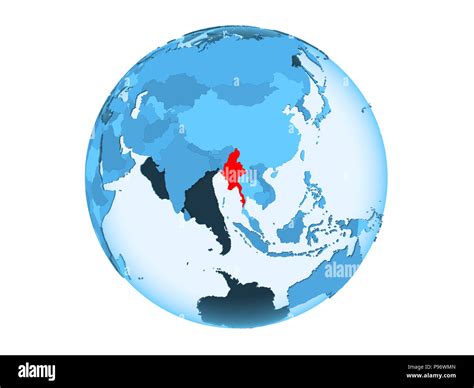 Myanmar Highlighted In Red On Blue Political Globe With Transparent