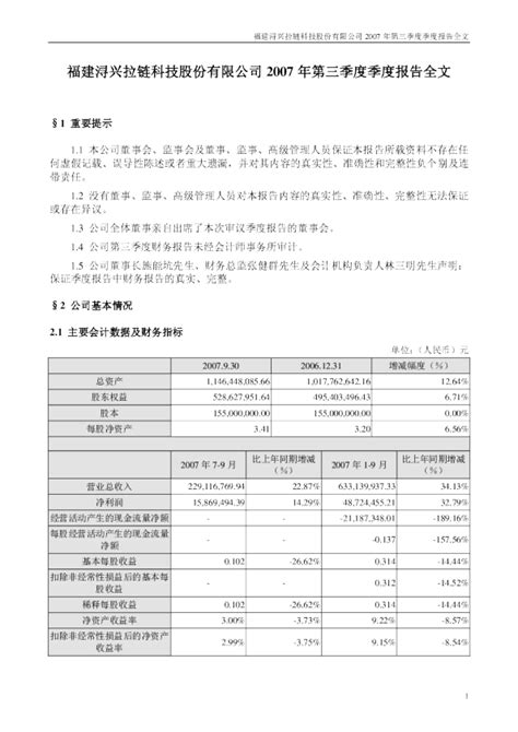 浔兴股份：2007年第三季度报告