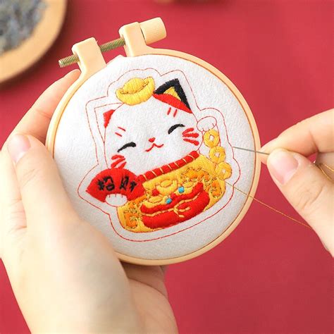 Lucky Cat Diy Borduurwerk Omamori Kruissteek Handw Grandado