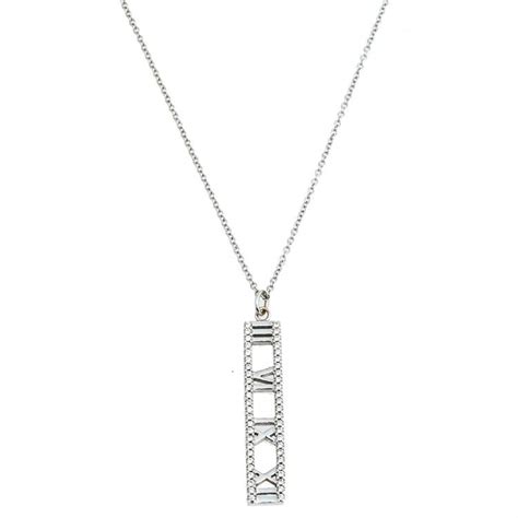 Tiffany Co Atlas Diamond 18k White Gold Open Bar Pendant Necklace