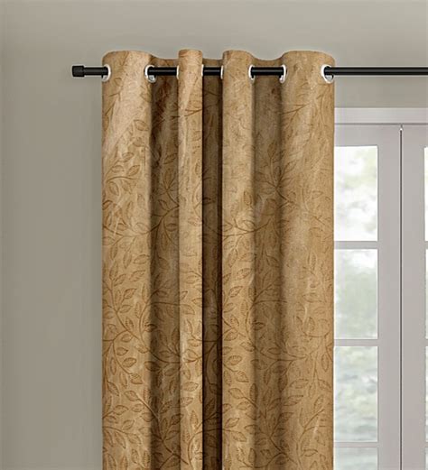 Buy Beige Floral Polyester 5 Ft Semisheer Eyelet Window Curtains Set