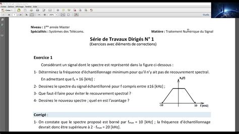 Exercice 01 02 avec corrigés traitement numérique du signal YouTube