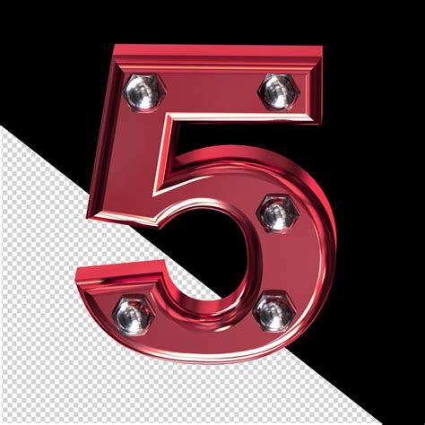Premium PSD | Red symbol with silver bolts number 5