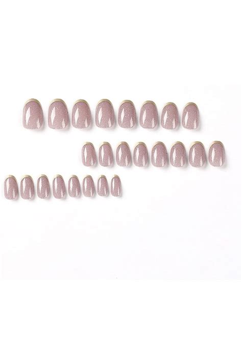 Imsohot Glossy Oval Press On Nails Short French Fake Nails Round Nude False Nails With Designs