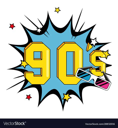 Nineties Sign With Glasses In Explosion Pop Art Vector Image