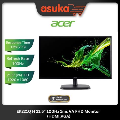 Acer EK221Q H 21.5" 100Hz 1ms VA FHD Monitor (HDMI,VGA) | Shopee Malaysia