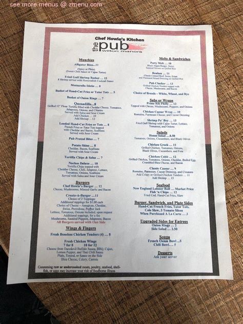 Menu At The Pub Wilton Manors Wilton Manors