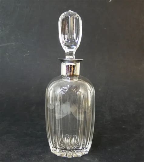 ANCIEN FLACON CARAFE Cristal A Facette Col En Argent Massif 925 1000