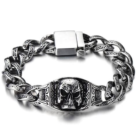 Large et Robuste Bracelet Homme Crâne d acier inoxydable Tête de mort