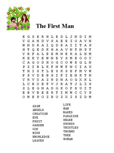 The First Man Word Search Sunday School Worksheets Sunday School