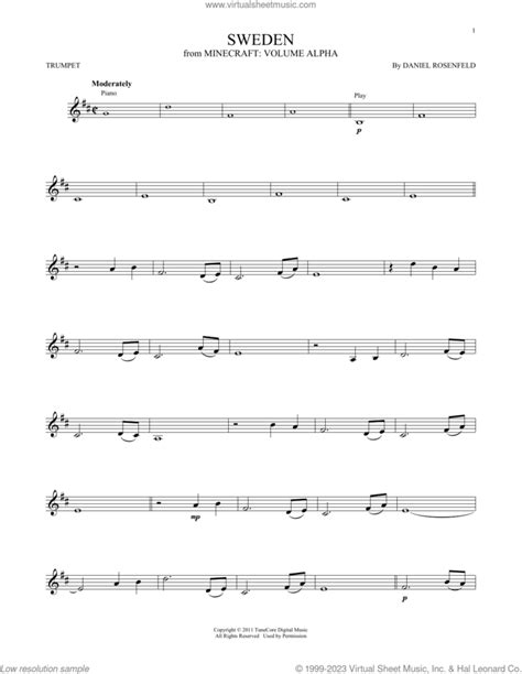 Sweden (from Minecraft) sheet music for trumpet solo (PDF)