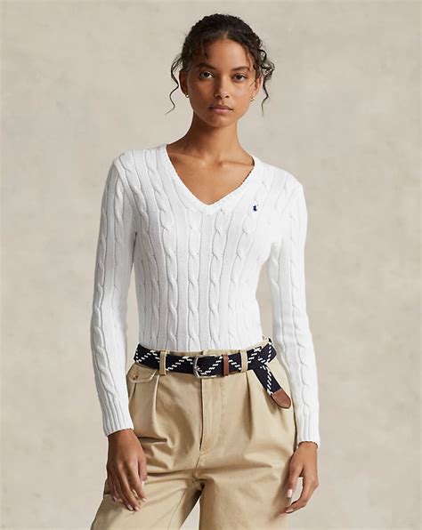 Cable Knit Cotton V Neck Jumper For Women Ralph Lauren® Uk