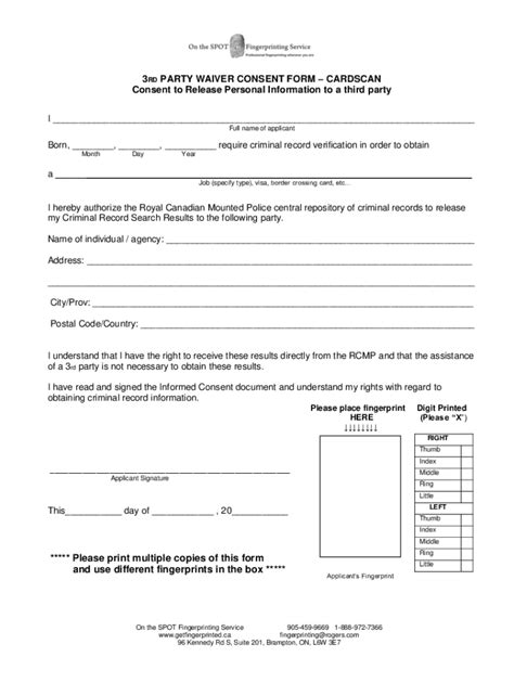 Fillable Online 3RD PARTY WAIVER CONSENT FORM CARDSCAN Fax Email Print