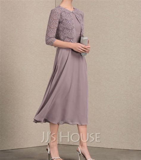 Jjs House A Line Scoop Neck Tea Length Chiffon With Ruffle Women S