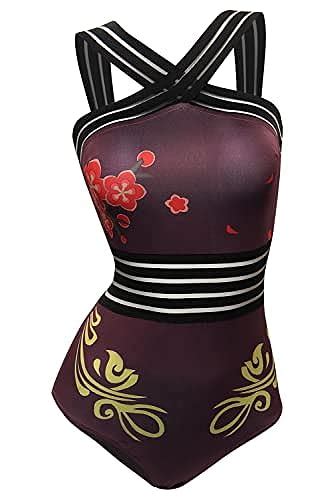 Alleyon Hu Tao Swimsuit Genshin Impact One Piece Bathing Suit Cosplay Womens Anime Bikini M In