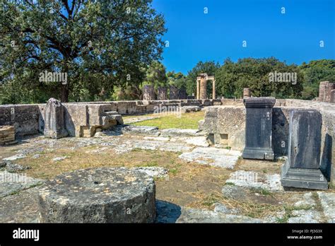 The ruins of ancient Olympia, Greece. Here takes place the touch of ...