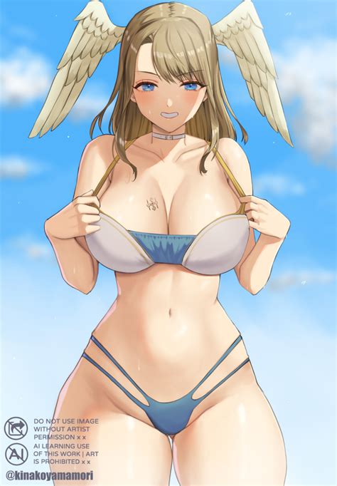 Busty Hentai 1girl 1girl Alluring Angel Wings Big Breasts Bikini