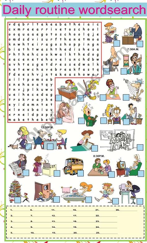 Daily Routine Wordsearch Esl Worksheet By Mafaldita