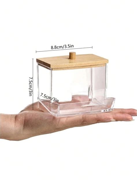 Pc Acrylic Qtip Holder With Bamboo Lid Clear Small Swab Dispenser