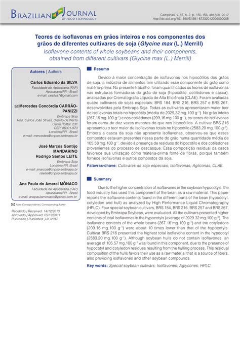 PDF teores de isoflavonas em grãos inteiros e em partes dos grãos de