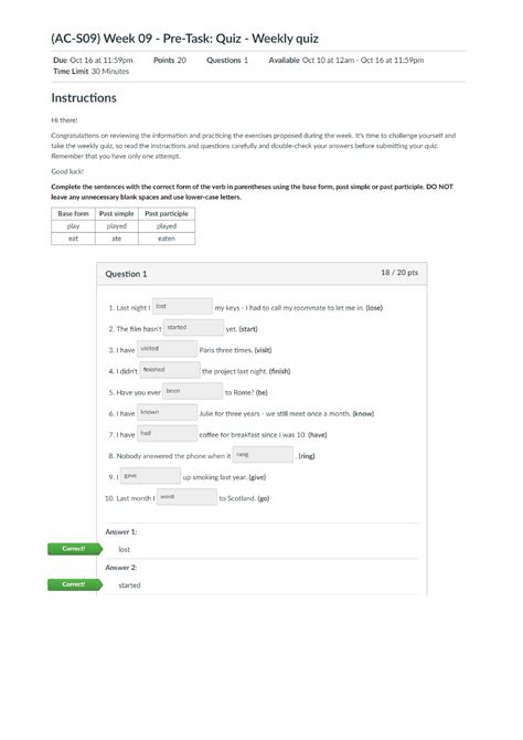 Ac S Week Pre Task Quiz Weekly Quiz Ingles Iv Studocu