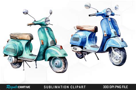 Watercolor Vespa Motorcycle Clipart Png Illustration Par Regulrcrative