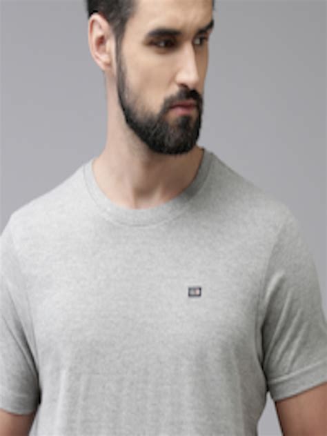 Buy Arrow Men Grey Melange Solid Round Neck Pure Cotton Brand Logo