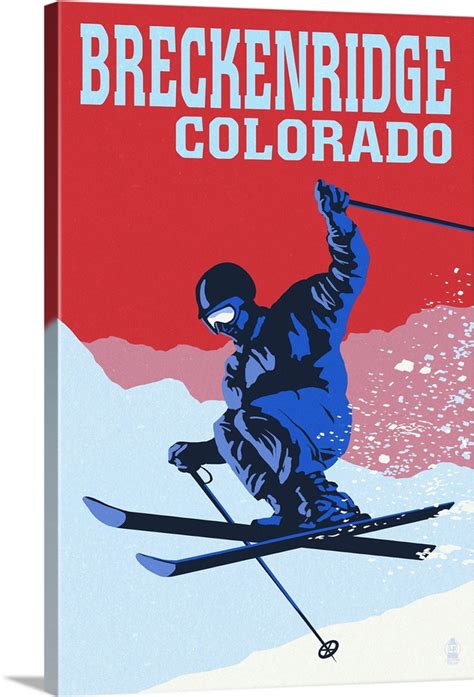 Breckenridge Colorado Colorblocked Skier Retro Travel Poster Wall