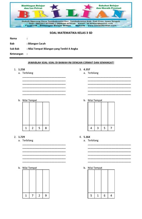 Soal Matematika Nilai Tempat Kelas 1 Sd Nbkomputer