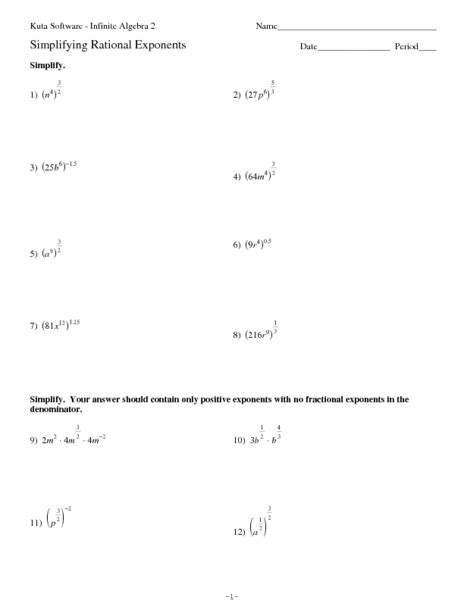 Simplifying Rational Exponents Worksheet for 9th - 12th Grade | Lesson ...