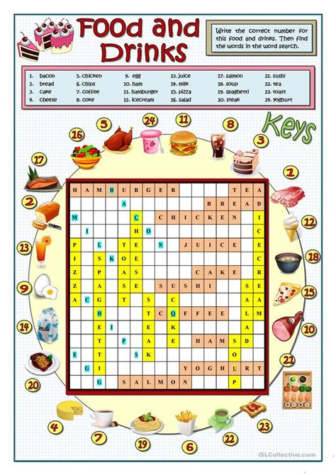 Food And Drinks Wordsearch Worksheet Free Esl Printable Worksheets