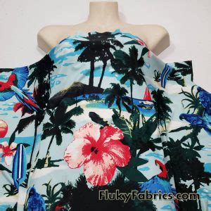 Tropical Flowers Sunset Beaches And Birds Print Nylon Spandex Swimsuit Bikini Swimwear Fabric