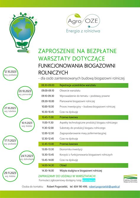 Zaproszenie na bezpłatne warsztaty dot biogazowni rolniczych PODR w