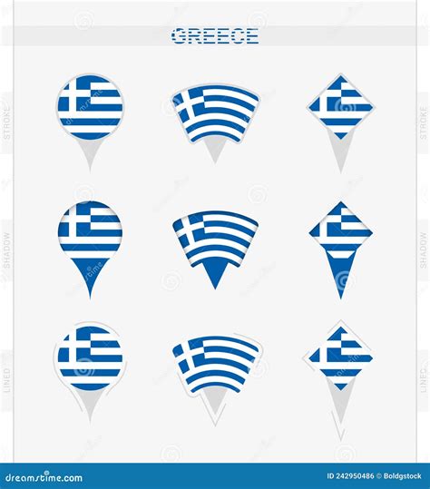 Zestaw Ikon Pinezki Lokalizacji Flagi Greece Ilustracja Wektor