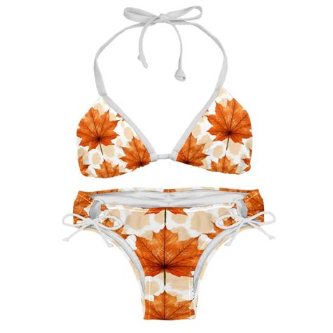 Maple Leaves Detachable Sponge Adjustable Strap Bikini Set Two Pack