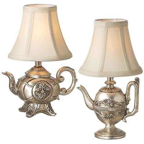 Red Co Vintage Silver Teapot Table Top Lamps With Natural Light Linen