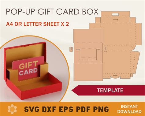 Pop Up Gift Card Box Svg Template Gift Card Holder Template Etsy