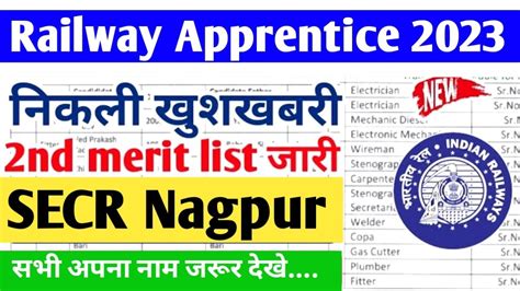 रलव अपरटस 2023 RRC SECR Nagpur Railway Apprentice 2nd Merit list