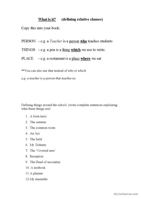 Relative Clauses Defining Things English Esl Worksheets Pdf And Doc