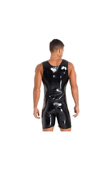 Yeahdor Combinaison Sexy Homme Body Catsuit Cuir Latex Pvc Ouvert E