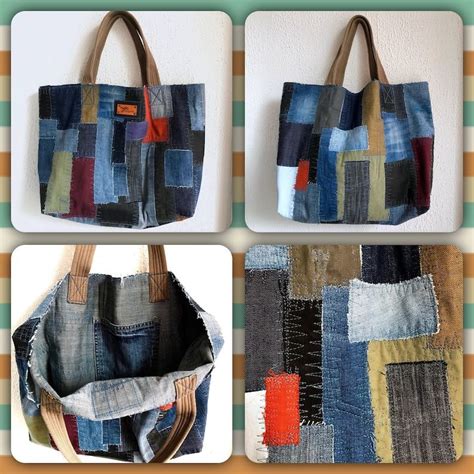 Denim Patchwork Bag Xl Shopping Big Boro Shopper Market Bag Etsy