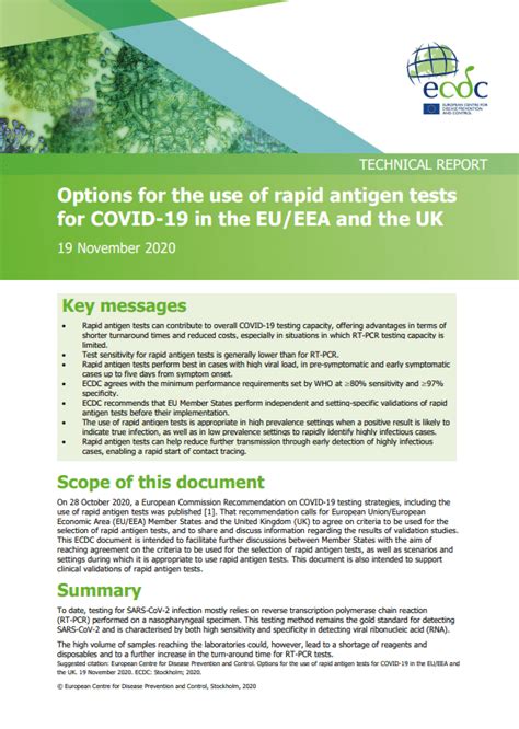 Options For The Use Of Rapid Antigen Tests For Covid 19 In The Eueea