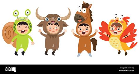 Funny Children Wearing Animal Costumes Stock Vector Image And Art Alamy