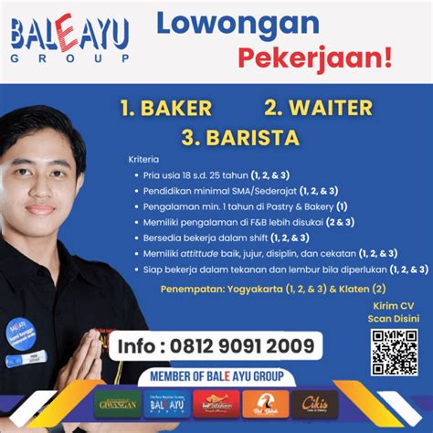 Lowongan Kerja Baker Waiter Barista Di Bale Ayu Group LokerJogja ID