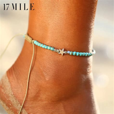 17mile Bohemian Beads Stone Star Anklets For Women Weave Rope Ankle