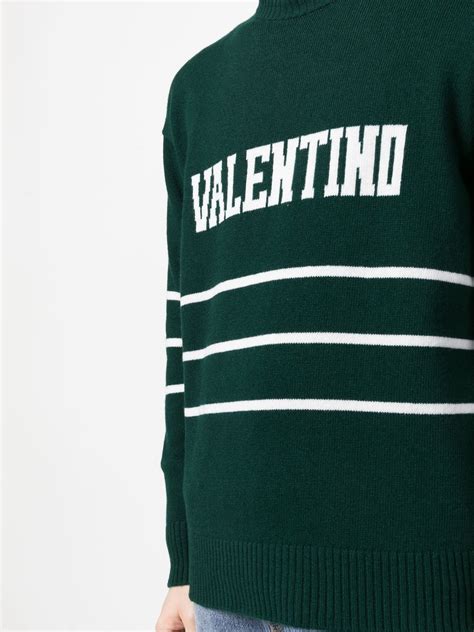 Valentino Garavani Logo Intarsia Crew Neck Jumper Green FARFETCH UK