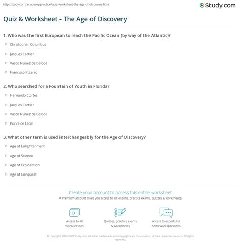 Quiz & Worksheet - The Age of Discovery | Study.com