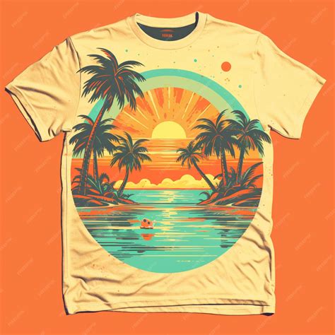 Premium Ai Image Tshirt Design With Tropical Beach And Sunset Tshirt