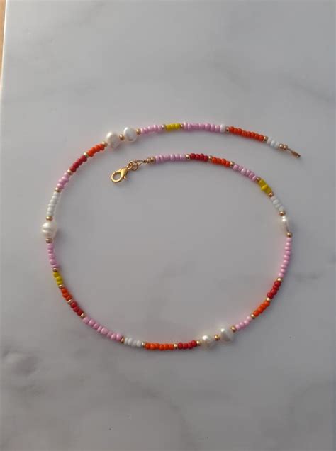 Freshwater Pearl And Seed Beads Necklace Pearl And Colourful Beads